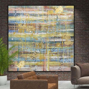 Gold Abstract Painting: Colorful Modern Art, Framed Oversize Canvas