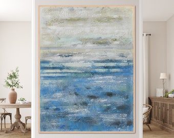 Seascape Abstract Original Painting, Soft Colors Large Wall Art, Modern Oversize Canvas, Contemporary Decor, Abstract Art Extra Large Canvas