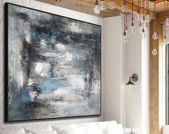 Large Original Abstract Painting, Textured Framed Modern Wall Art, Oversize Canvas, Palette Knife Painting Contemporary Oil Acrylic Painting