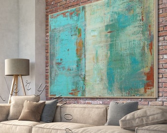 Extra Large Abstract Canvas Art: Hand-Painted Patina, Framed