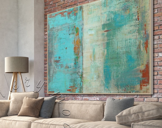 Extra Large Hand Painted Abstract Canvas Framed Colorful Etsy