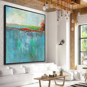 Framed Abstract Painting Original Large Seascape, Modern Wall Art, Oversize Canvas, Contemporary Oil Acrylic Painting on Canvas