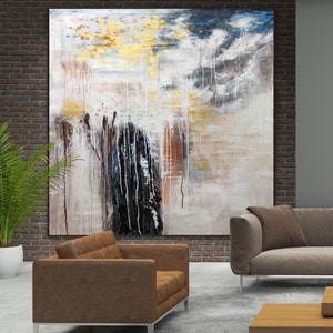 Large Textured Abstract Painting: Modern Framed Canvas Wall Art