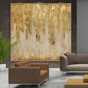 Oversized abstract schilderij met bladgoud: extra grote ingelijste canvaskunst