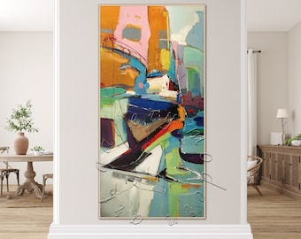 Framed Abstract Painting Colorful Original Wall Art, Modern Oversize Canvas, Contemporary Art Extra Large Canvas, Abstract Hand Painted Art