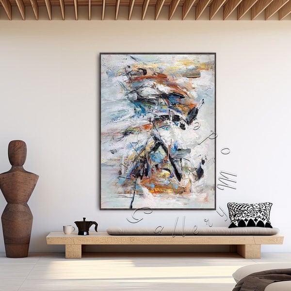 Large Abstract Painting Original Oversize Canvas, Framed Colorful Abstract Painting, Modern Wall Art Contemporary Decor Abstract Wall Art