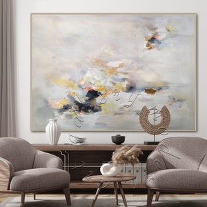 Abstract schilderij met ingelijst bladgoud: grote moderne canvas muurkunst