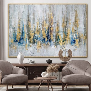 Abstract schilderij met ingelijst bladgoud: grote moderne canvaskunst