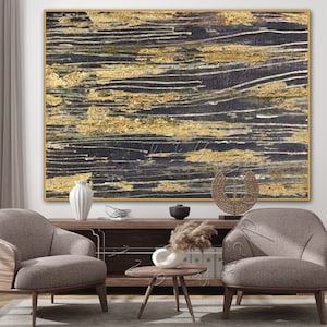Abstract schilderij extra groot bladgoud: moderne ingelijste canvaskunst