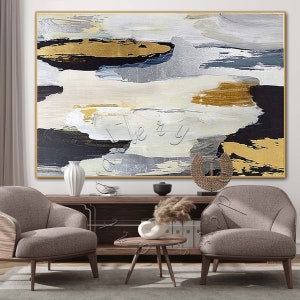 Extra groot abstract schilderij: moderne canvaskunst bladgoud