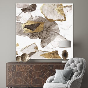 Groot abstract schilderij bladgoud: moderne ingelijste canvas muurkunst