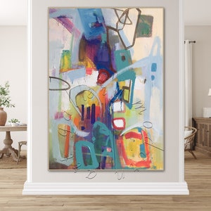 Large Abstract Painting Original Oversize Canvas, Framed Colorful Acrylic Abstract Painting, Modern Wall Art Contemporary Decor Abstract Art
