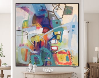 Large Abstract Painting Original Oversize Canvas, Framed Colorful Abstract Painting, Modern Wall Art Contemporary Decor Abstract Wall Art