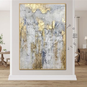 Abstract schilderij oversized bladgoud: ingelijste moderne canvaskunst