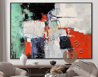 Large Abstract Textured Painting: Colorful Modern Canvas Wall Art