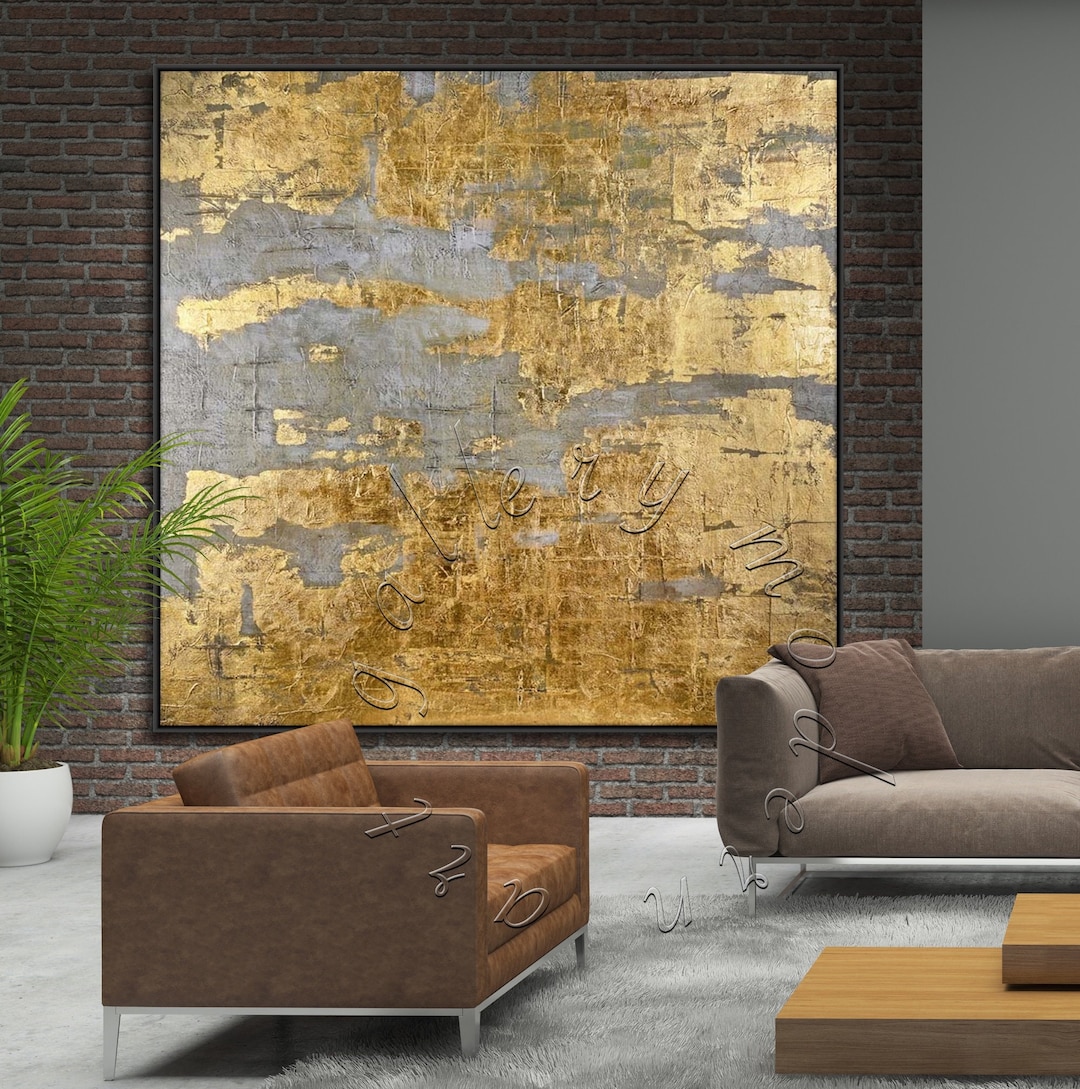 Large Gold Leaf Abstract Painting: Modern Framed Canvas Art - Etsy