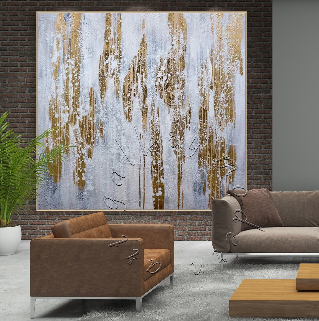 Framed Gold Abstract Painting: Oversized Canvas Wall Art - Etsy