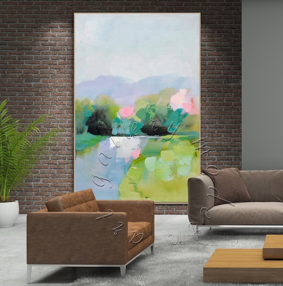 Original Abstract Landscape Painting: Soft Colors, Oversize Canvas