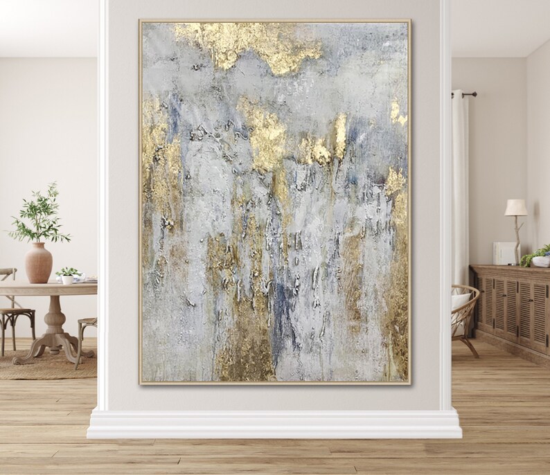 Framed Gold Leaf Abstract Painting: Textured Modern Wall Art - Etsy