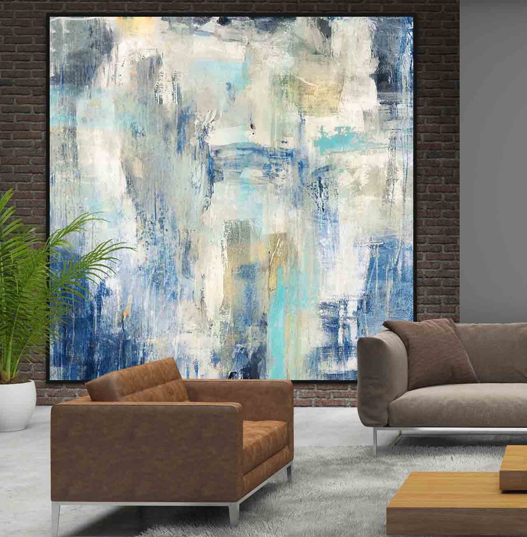 Large Blue Abstract Painting: Modern Framed Canvas Art - Etsy