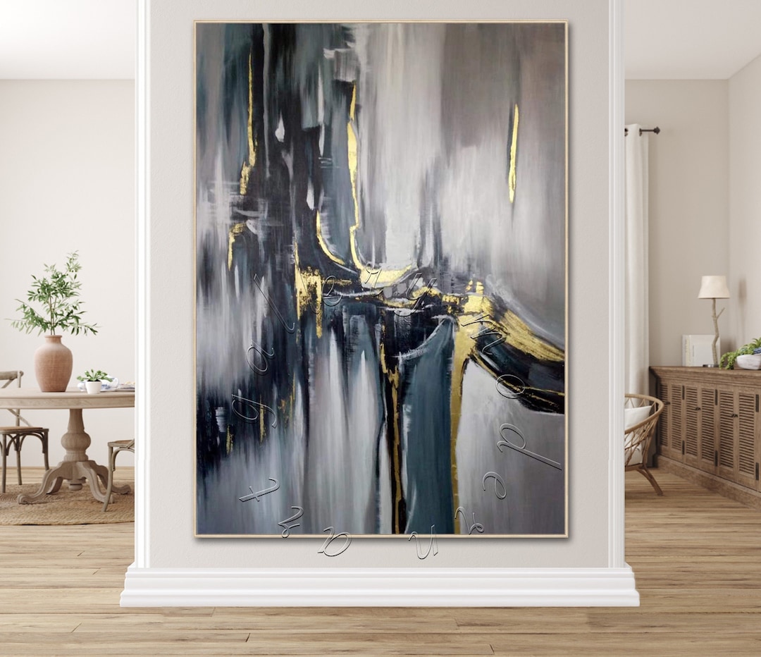 Large Abstract Painting Original Gold Leaf Painting, Oversize Canvas ...