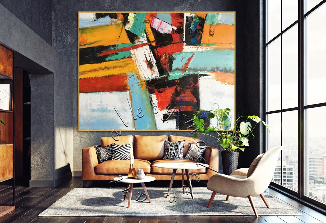 Bright Abstract Original Painting Modern Wall Art Oversize - Etsy