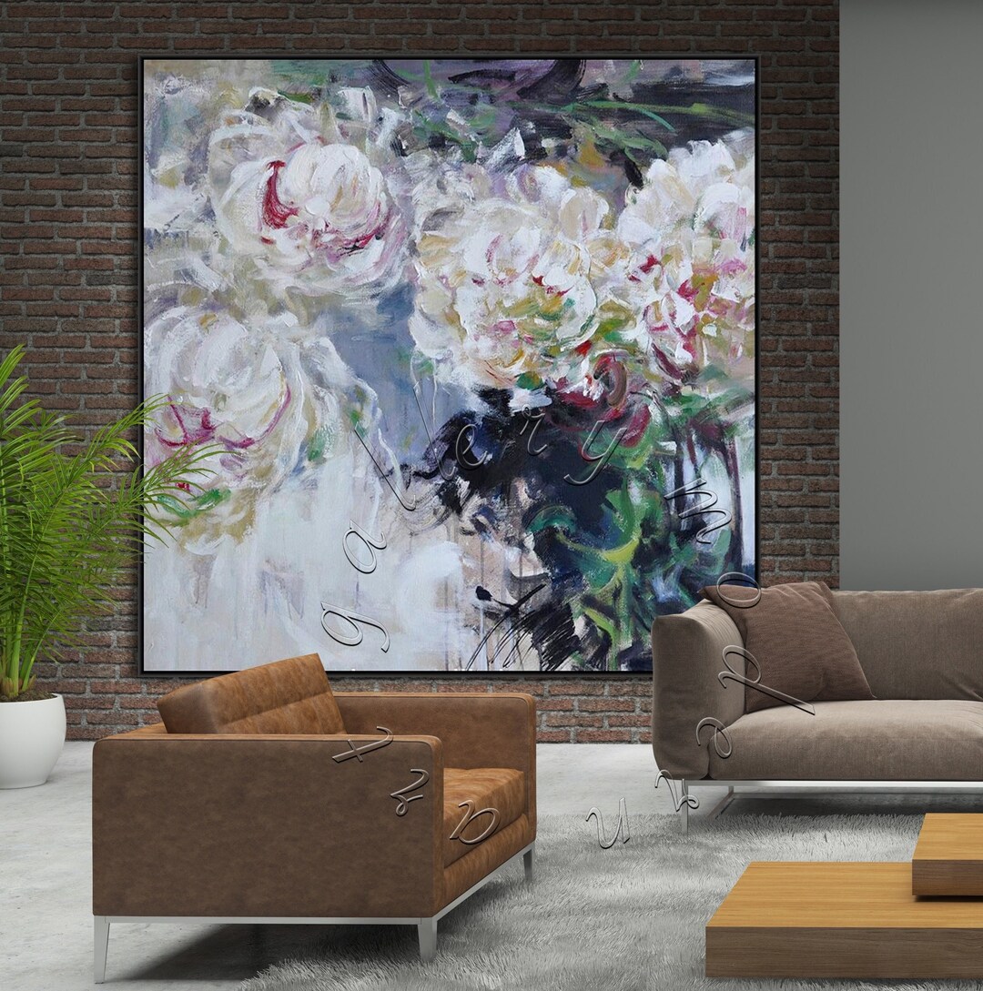 30x 30 Ready to Ship Framed Abstract Painting, Original Oversize Canvas, Large Abstract Floral