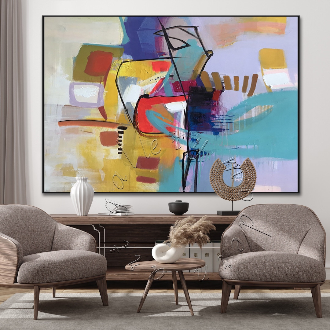 Extra Large Abstract Canvas Painting, Framed Modern Wall Art - Etsy