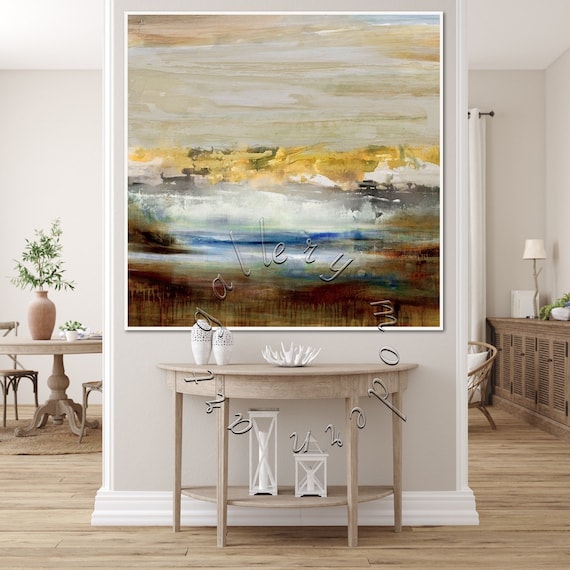 Gold Seascape Abstract Oil Painting Modern Art Framed Large | Etsy