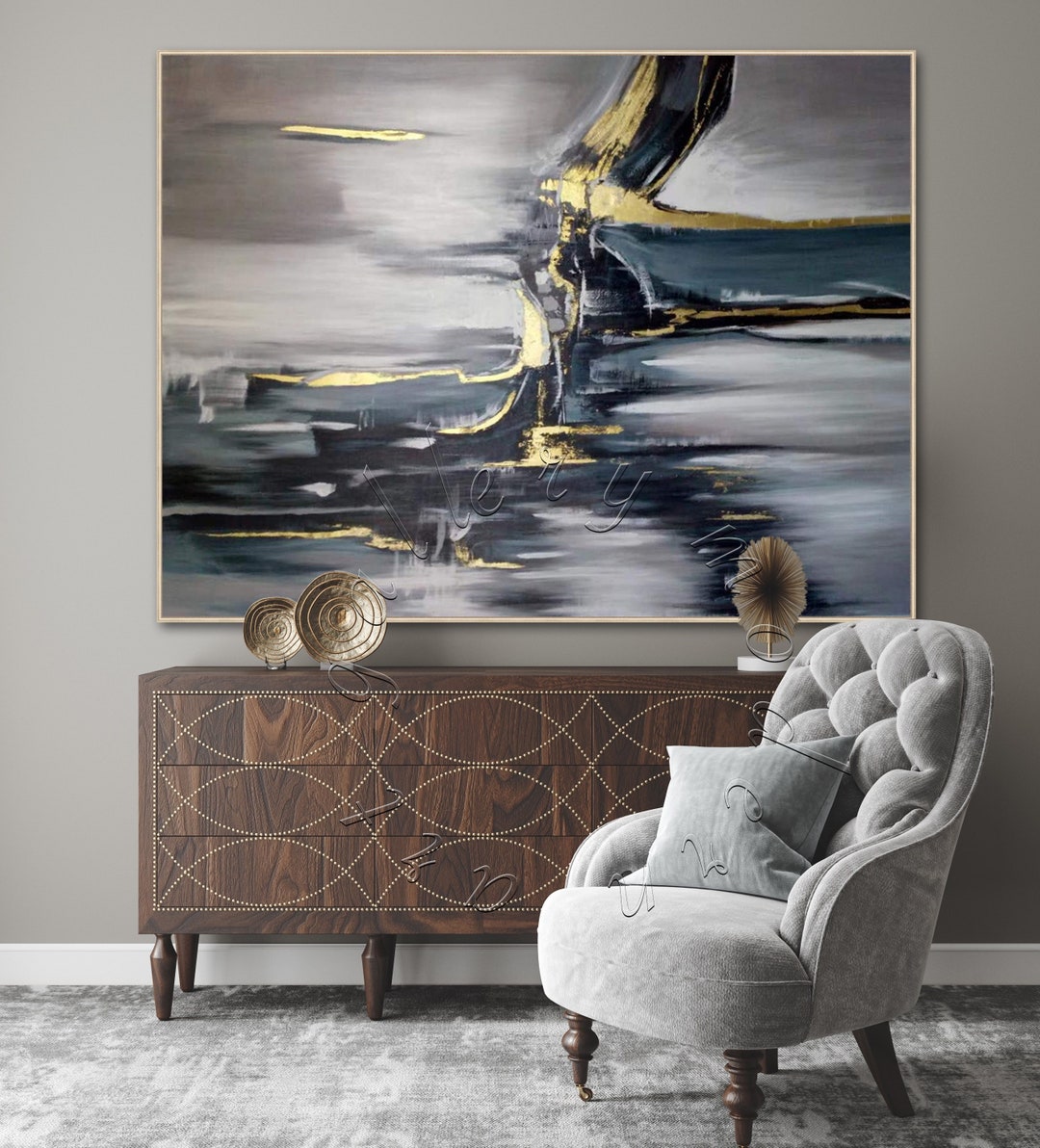 Large Abstract Gold Leaf Painting: Modern Framed Canvas Wall Art - Etsy