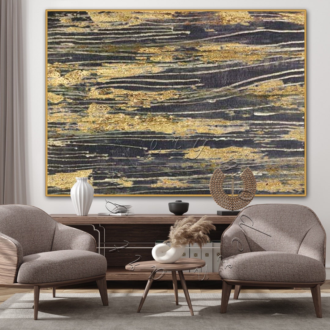 Extra Large Gold Leaf Abstract Painting: Modern Framed Canvas Art - Etsy
