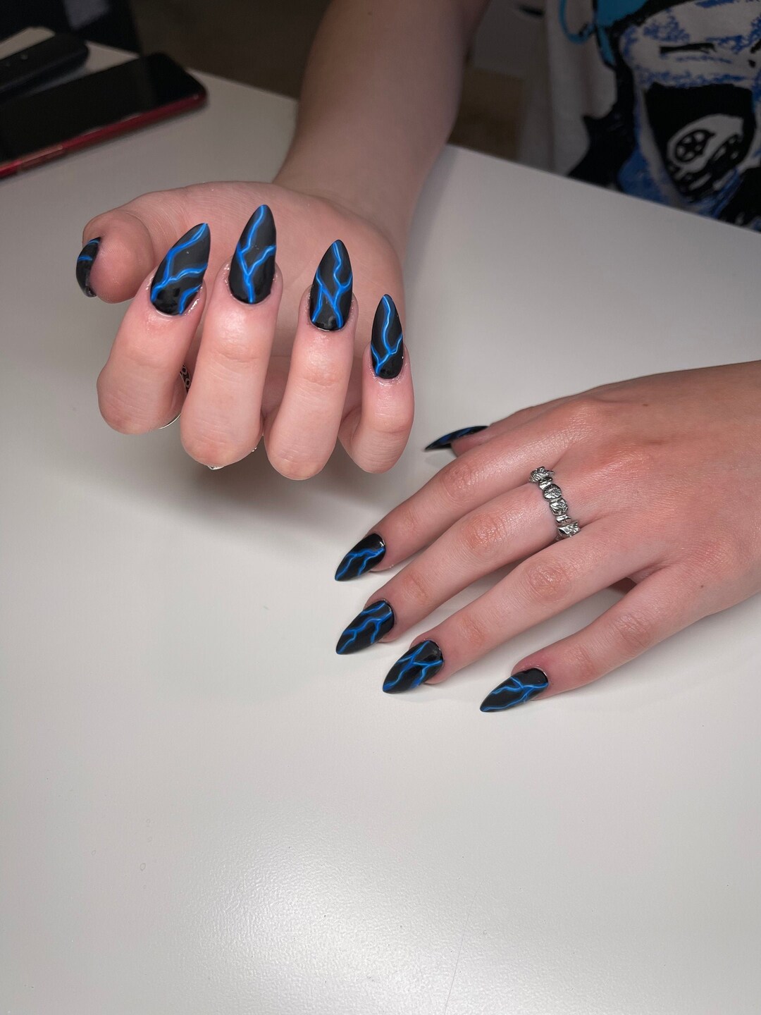 Black Blue Lightning Gel Press on Nails - Etsy