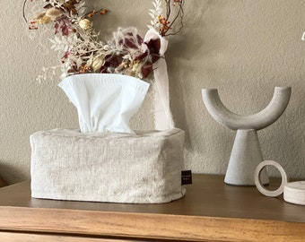 Funda para caja de pañuelos de lino natural, con relleno acolchado, decoración del hogar.