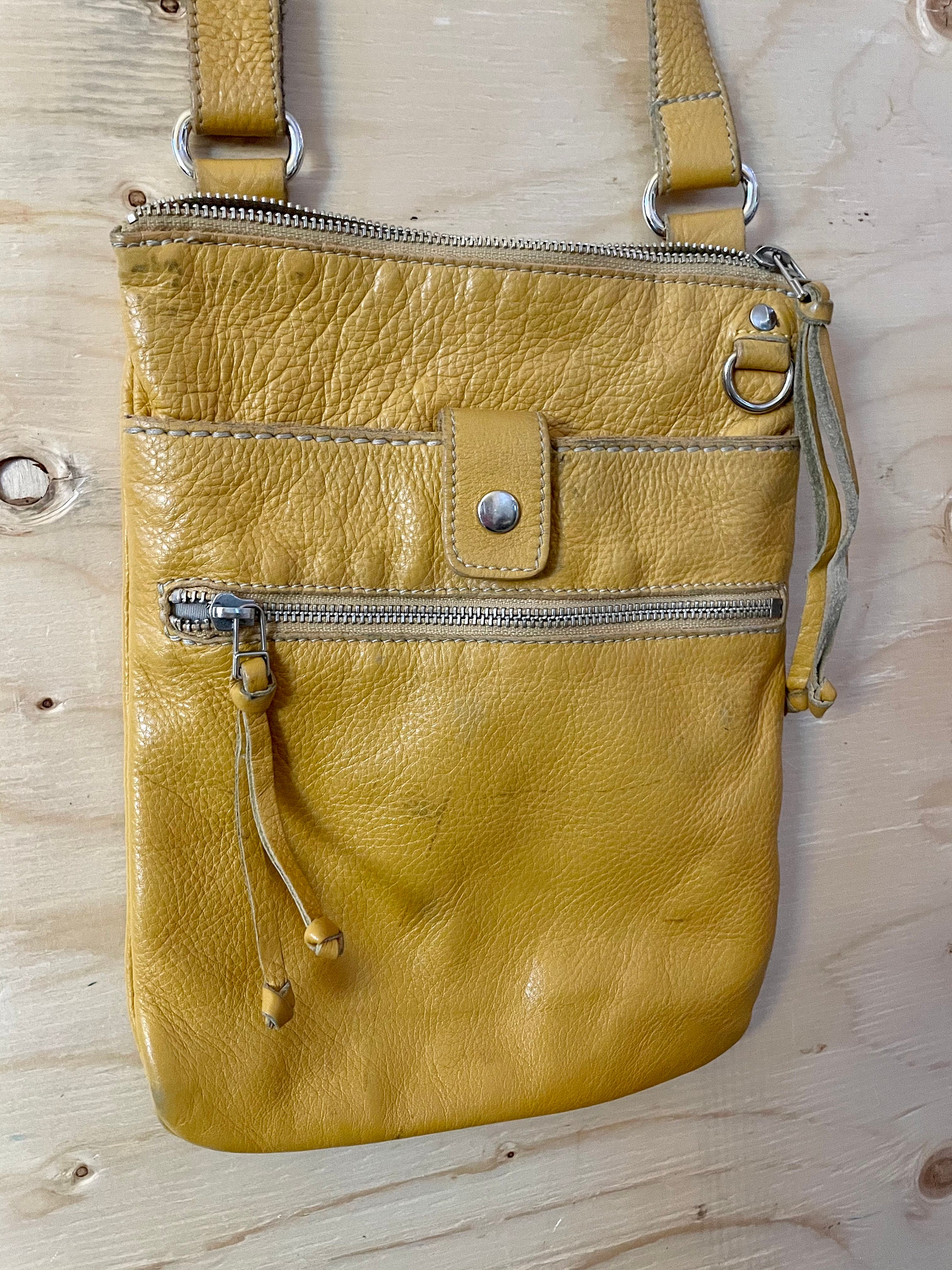 Vintage ROOTS yellow leather crossbody bag messenger side Etsy