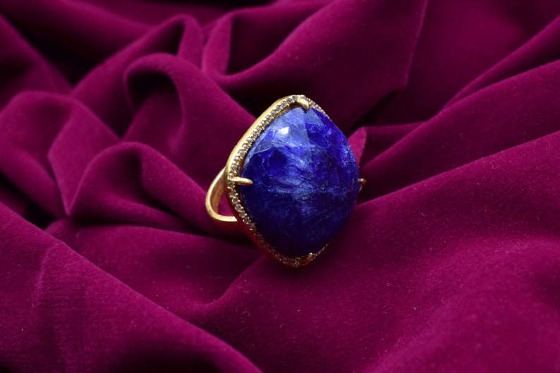 sapphire gemstone ring,sapphire pave ring,blue gemstone,cushion cut ring,Christmas Gift For Her,Fine Jewelry,Pave Diamond Ring,925 Silver,