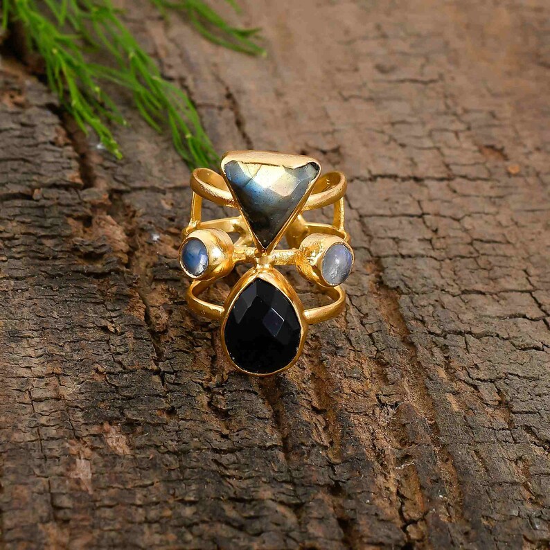 Fire flash Gemstone Ring,Sterling Silver 925 Ring,handmade Stylish Ring Labradorite multi stone Ring Adjustable ring Stacking Ring