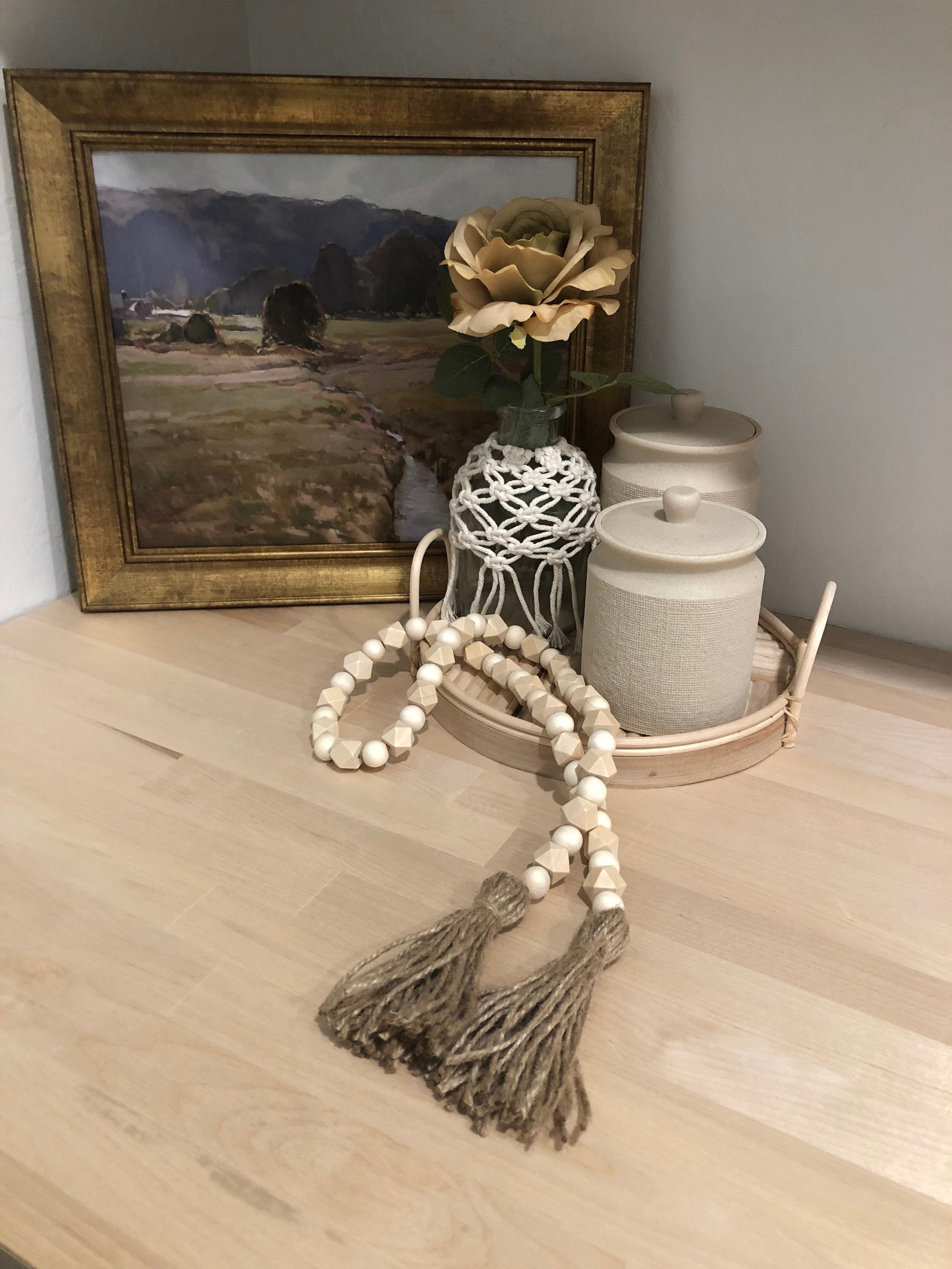 Natural wood beaded garland farmhouse decor Etsy