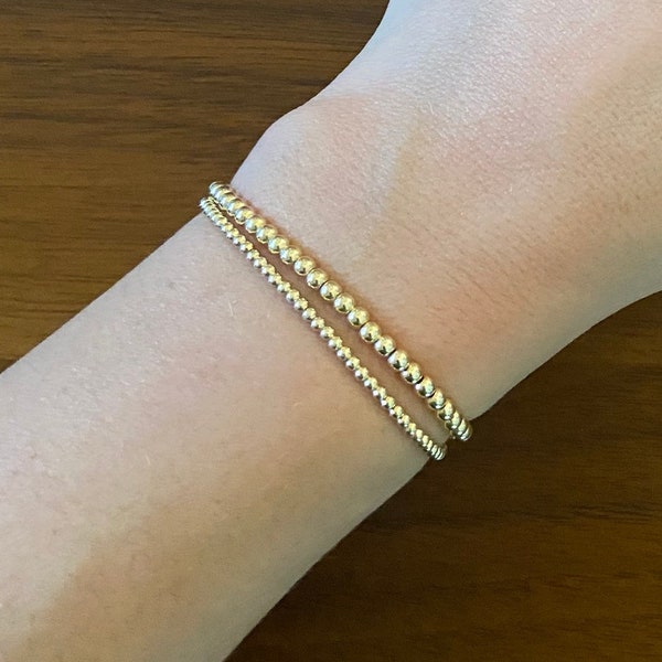 3mm or 4mm 14k Gold Filled Stretch Bracelet Non-Tarnishing Made To Your Wrist Measurement or Select A Standard Size