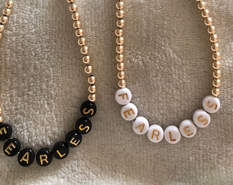 Personalized 14k 4mm Gold Filled Bead & Letter Bead Stretch Bracelets / Custom Bracelet Gift / Mama Gift / Custom Christmas Gift