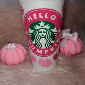 Starbucks Pink Pumpkin  Reusable Hot Cup Personalized. Made when ordered.