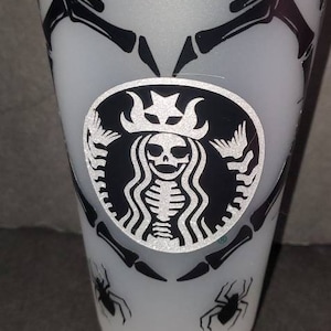 Starbucks scary witch skeleton hands Venti cold cup halloween creepy skull black pumpkin ice coffee cold cup reusable