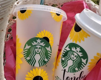 Sunflower Starbucks Cold and hot Cup bundle Personalized. Made when ordered.