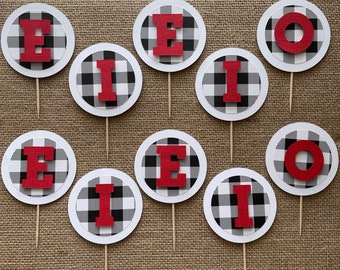 E-I-E-I-O Cupcake Toppers, Farm themed Cupcake Topper, Old MacDonald Had a Farm party, Barnyard party cupcake toppers, Farm cake topper