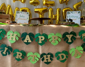 Safari Themed Happy Birthday Banner | Jungle Theme Birthday Banner | Young, Wild and Three Birthday Banner | One Wild Year | Two Wild Banner