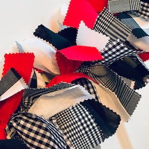 Black and White Farmhouse Garland , Farmhouse Fabric Banner, Buffalo Plaid Farmhouse Decor, Black, White and Red Gingham Decor, Gingham Swag