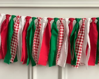 Italian/Pizza themed fringed fabric garland | Red/green/white fabric fringe banner | Italian birthday banner
