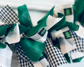 Christmas Rag Tie Garland, Winter Home Decor, Christmas Tree Garland, Farmhouse Swag, Decor, Christmas Fabric Garland, Buffalo Plaid Garland