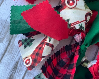Christmas Rag Tie Garland | Christmas Home Decor | Christmas Garland | Little Red Truck Decor | Christmas Fabric Garland | Red Camper Decor