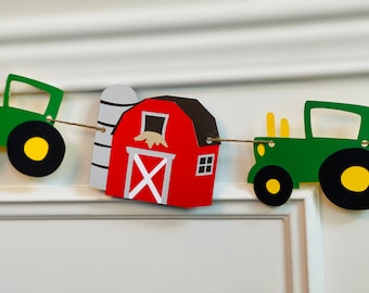 Barn and Tractor Banner, Barnyard Party Banner, Tractor Banner, Barn Banner, Barnyard Party Decorations, Farm Birthday Decor