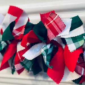 Christmas Rag Tie Garland, Christmas Home Decor, Christmas Garland, Farmhouse Swag, Decor, Christmas Fabric Garland, Green Plaid Garland